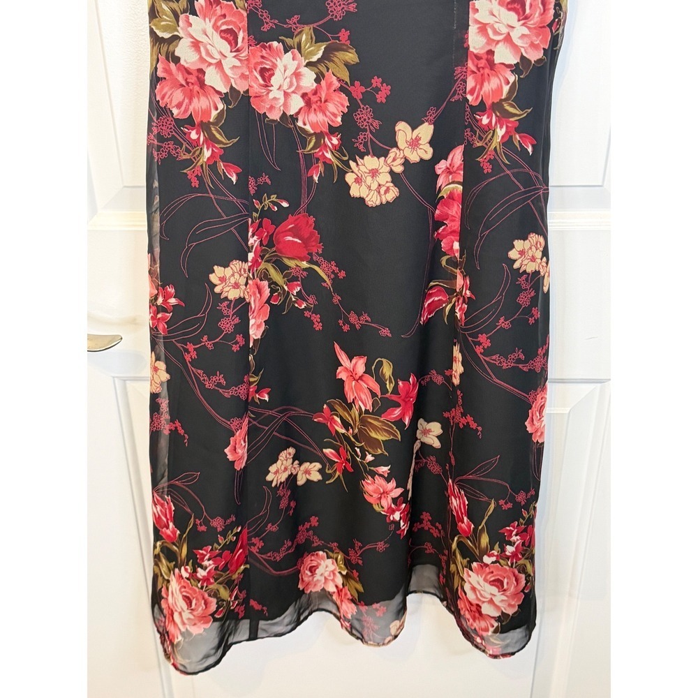 Vintage Madison Leigh Y2K Romantic Black Floral Ruffle Sleeve Midi Dress Size 10 - Picture 5 of 9